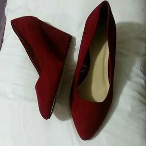 NWOT Red suede wedges